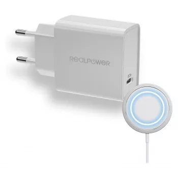 Belaidis įkroviklis RealPower PC-MagSet Universal White