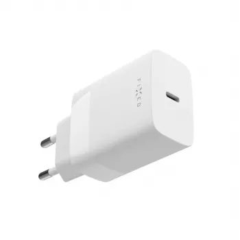 USB-C kelioninis įkroviklis FIXED FIXC30N-C-WH — 30W kompaktiškas USB-C maitinimo adapteris su vienu greito įkrovimo prievadu