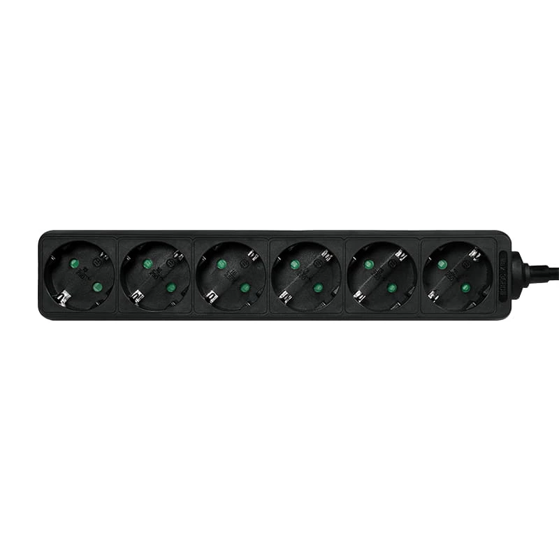 Prailginimo laidas LogiLink LPS238B 1,5 m, 6 lizdų, juodas