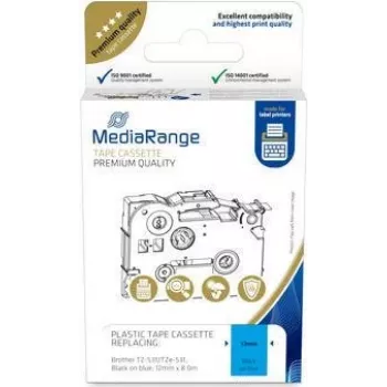 MediaRange plastikinė juostos kasetė MRBTZ531 12mm 8m juoda ant mėlynos