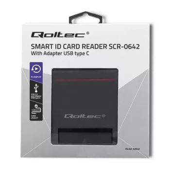 Kortelių skaitytuvas QOLTEC Smart chip ID card scanner USB, juodas, 84,5×65×16 mm, 63 g