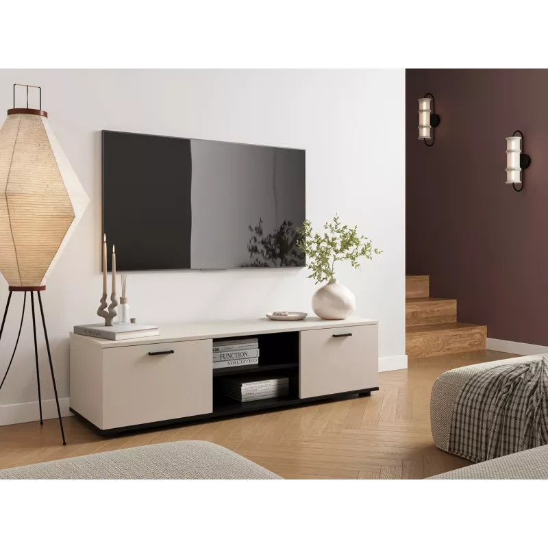 TV spintelė Cama Meble SOHO 140x43x37 cm – kashmyro viršus, juodas rėmas