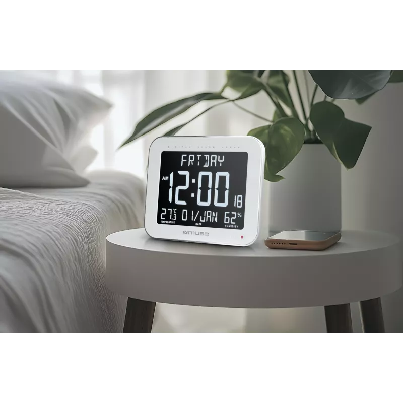 Skaitmeninis sieninis/stalinis laikrodis Muse M-090 WMC – stačiakampis LCD, 220×177.5×24.5 mm, baterija/DC 4,5 V