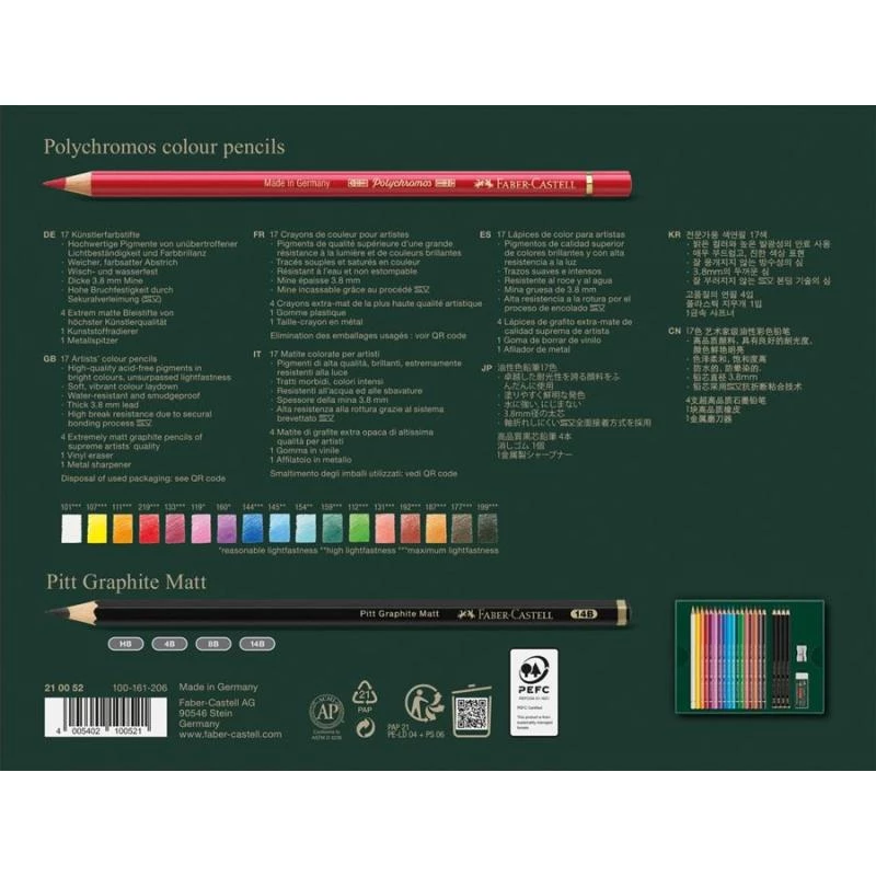 Faber-Castell Polychromos & Pitt Graphite Matt rinkinys piešimui, mišrių spalvų (23 vnt.)