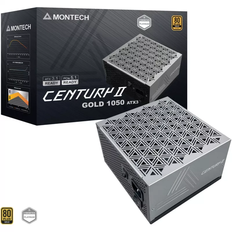 MONTECH CENTURY II 1050W ATX 3.1 maitinimo blokas, pilnai modulinis, 80 PLUS Gold, sidabrinis