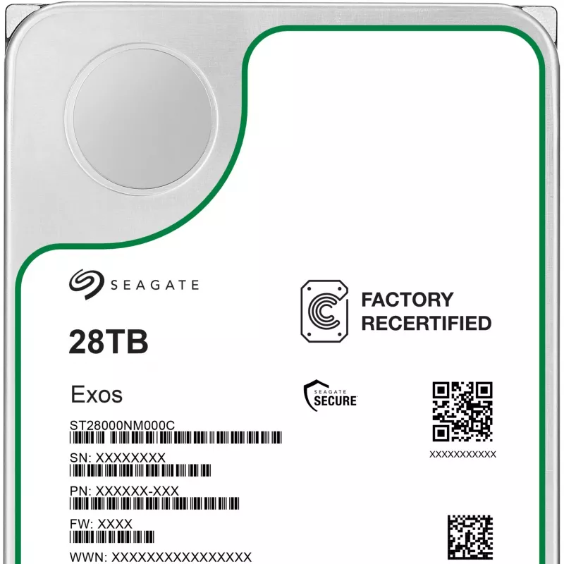 Seagate Exos ST28000NM000C-FR 28 TB SATA-600 HDD kaupiklis, 7200 apsisukimų/min., Factory Refurbished