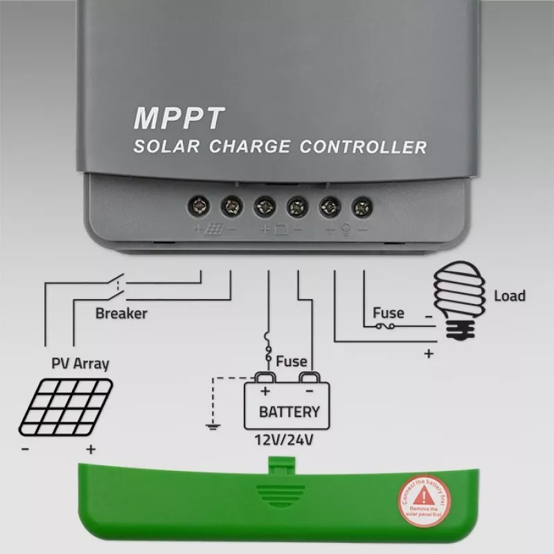 Qoltec MPPT saulės kolektorių valdiklis su temperatūros jutikliu 20A 12V/24V LCD ekranas 2xUSB