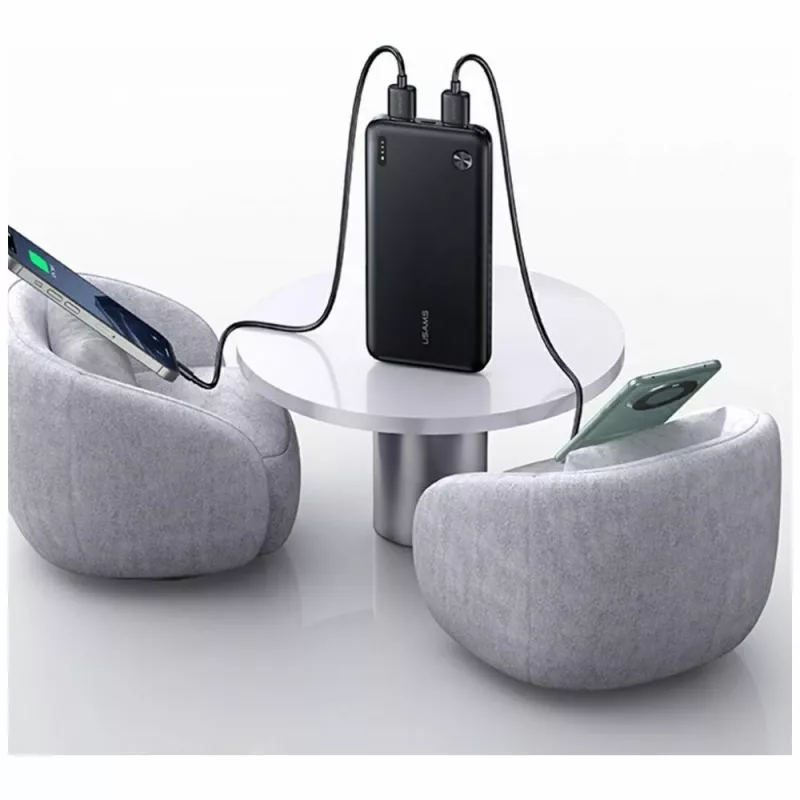Power bank usams PB83 10000mAh PD 2×USB-A USB-C baltas