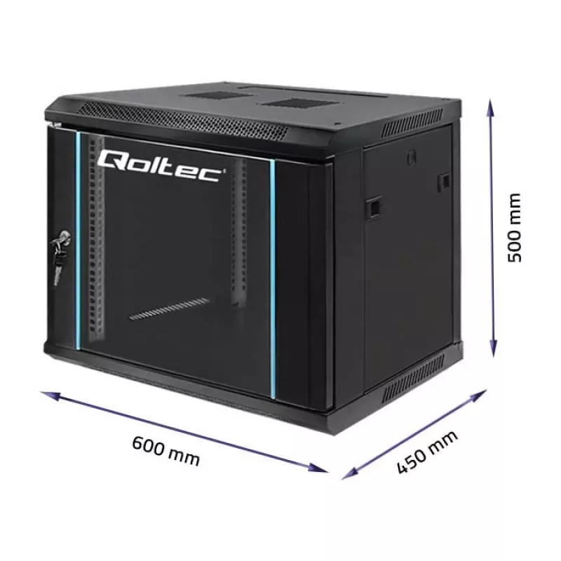 19 colių stelažo spinta QOLTEC 54463 9U 600x500x450 mm metalinis korpusas tinklo įrangai
