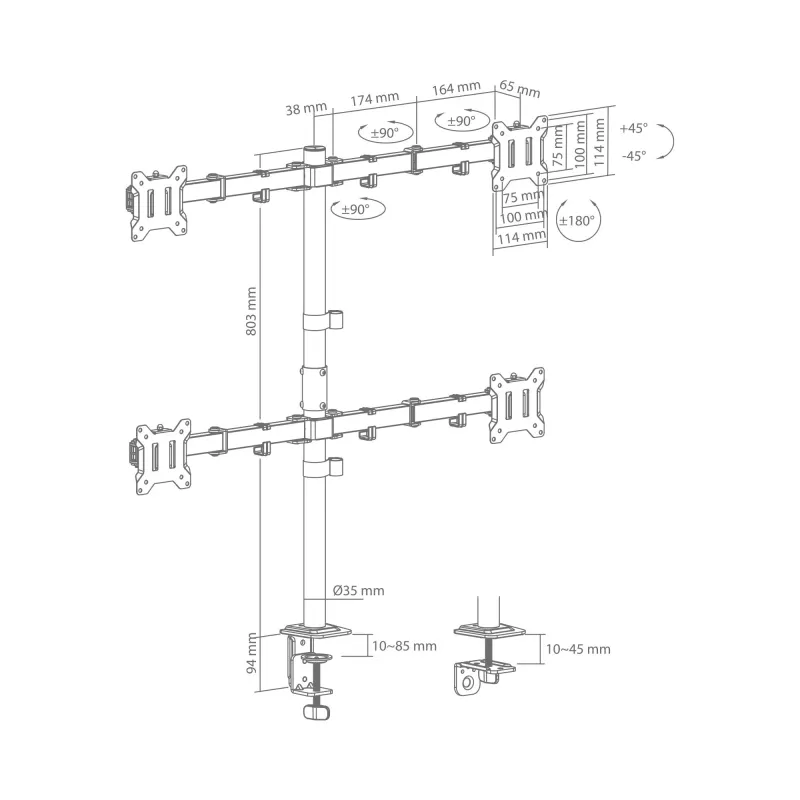 Sbox LCD-352/4-3 stovas keturiems monitoriams (17-32 col., 4x10 kg, VESA 100x100)
