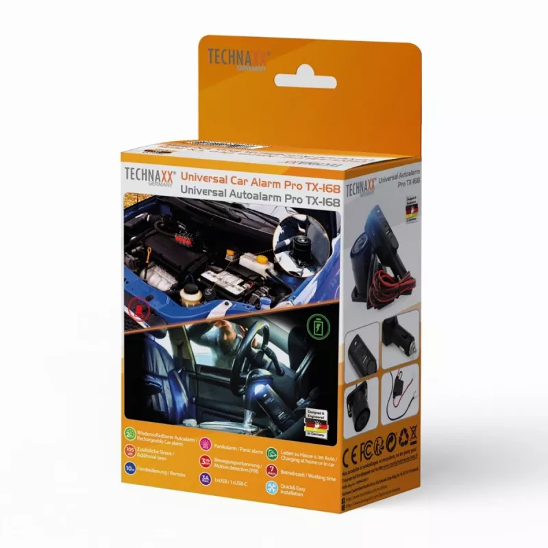 Technaxx TX-168 automobilio signalizacija su sirenos moduliu ir USB-C įkrovimo prievadu