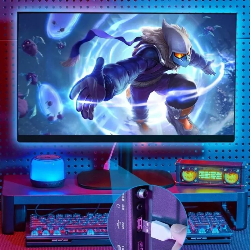 LED juosta Vention PAAWJ RGB 5 m USB 5V su IR nuotolinio valdymo pulteliu, dvipusės juostos montavimas