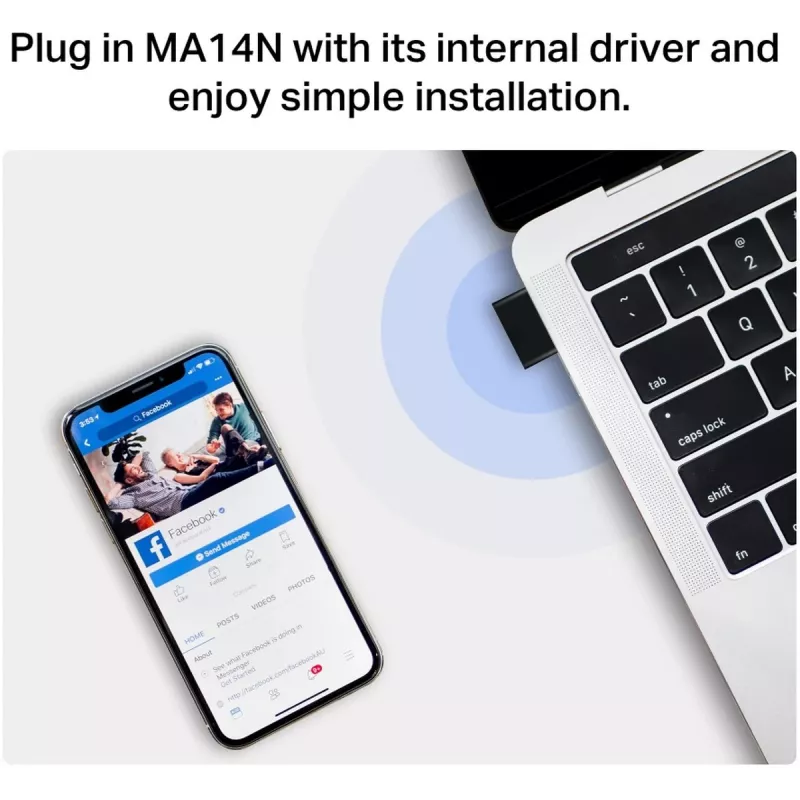 USB Wi-Fi adapteris MERCUSYS MA14N — USB Type‑A, 2.4 GHz vienos juostos, iki 287 Mb/s, juodas