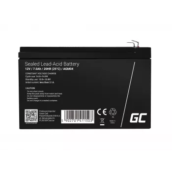 UPS baterija Green Cell AGM04 12V 7Ah sandarus švino rūgšties (VRLA) juoda, 1 vnt