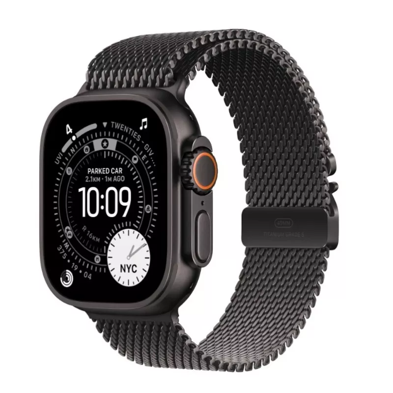Išmanusis laikrodis Apple Watch Ultra 3 GPS + Cellular 49mm Titaninis korpusas juodos spalvos su juodu titaniniu Milanese apyranke, vidutinio dydžio