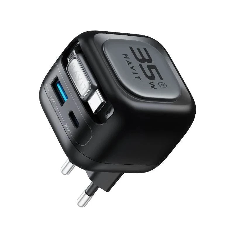 Keliautojas GaN įkroviklis Havit UC250 A-EU 35W 20V 1xUSB-C 0.7m juodas