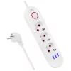 Maitinimo juosta MACLEAN MCE394W – 3 lizdai, 3×USB 2.1A, 110–240V AC, 2500W, 1,5 m laidas, balta
