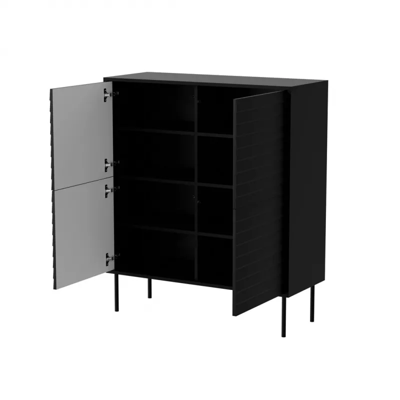 Komoda cama meble CORTINA 102x40x118 cm, juoda, medžio drožlių plokštės korpusas 16 mm, durys 18 mm