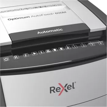 Rexel AutoFeed+ 600M popieriaus smulkintuvas, mikro pjūvis 2x15 mm, P-5, 110 l, 55 dB, pilka/juoda