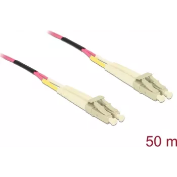 Tinklo kabelis DELOCK LWL LC Duplex į LC Duplex Multimode OM4 50m Geltonas