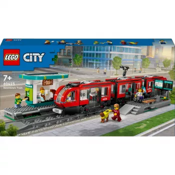 LEGO City miesto tramvajaus ir stotelės vaidmenų žaidimo rinkinys su žaisliniu tramvajumi, dovana berniukams ir mergaitėms nuo 7 metų, mėgstantiems transporto priemones