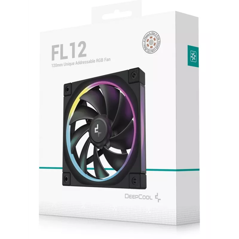 Korpuso ventiliatorius DeepCool FL12 120 mm, PWM, 500–2150 RPM, 55 CFM, 2,82 mmH2O, FDB, multi-LED, juodas