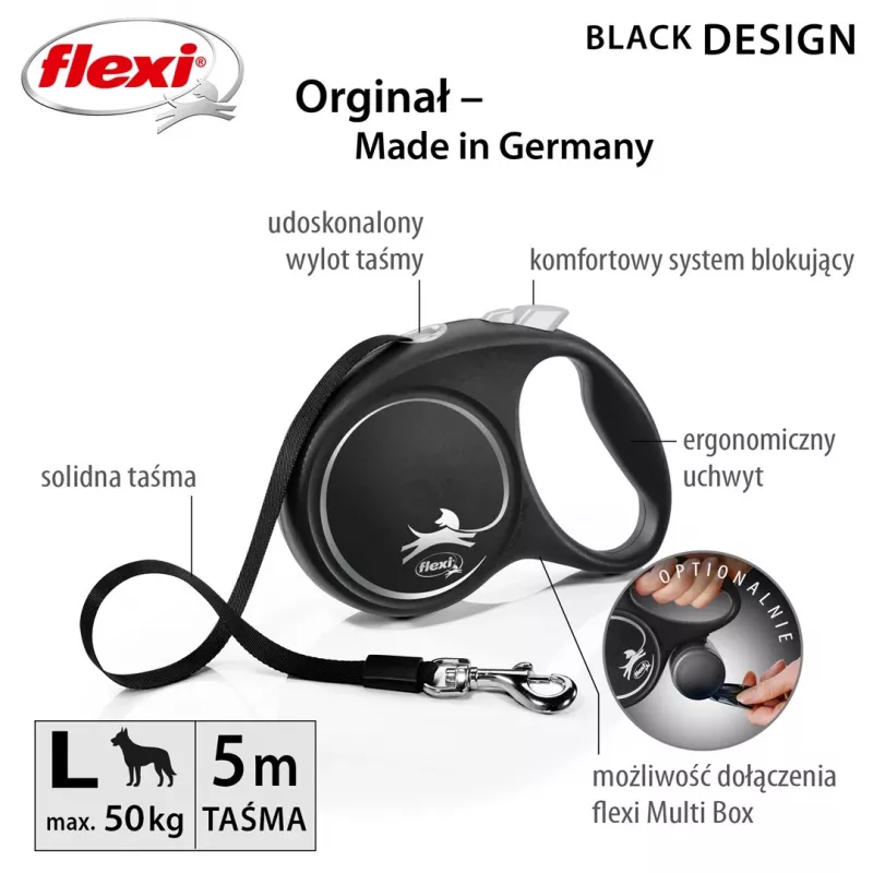 Flexi Black Design L 5 m šunų ištraukiamas pavadėlis