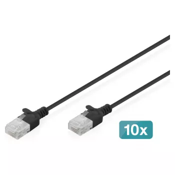 Patch kabelis DIGITUS CAT 6 U-UTP Slim, 3 m, juoda – pakuotė po 10 vnt.