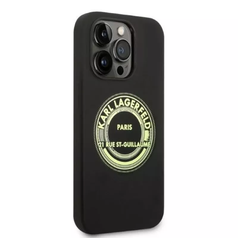 Karl Lagerfeld minkštas silikoninis dėklas RSG Black, skirtas Apple iPhone 14 Pro, KLHCP14LSRSGRCK