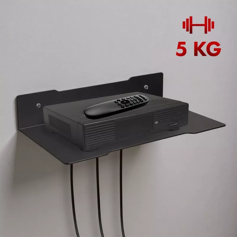 Sieninė lentyna dekoderiui MACLEAN MC-122, plieninė, juoda, maks. apkrova 5 kg, skylių tarpas 219 mm