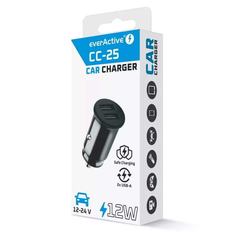 Automobilinis kroviklis everActive CC-25, 2x USB, 12W, 12V–24V