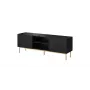 TV spintelė Cama PAFOS ant auksinio plieninio rėmo 150x40x60 cm matinė juoda, medžio drožlių plokštės viršus