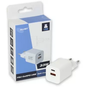 ALLNET PSU-GaNPD-USB-1A1C-33W — 33W USB-C PD ir USB-A QC įkroviklis su EU kištuku
