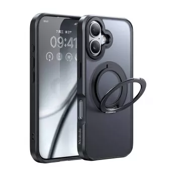 Apsauginis dėklas McDodo PC-4930 MagSafe, skirtas iPhone 16, su integruotu stovu, juodas