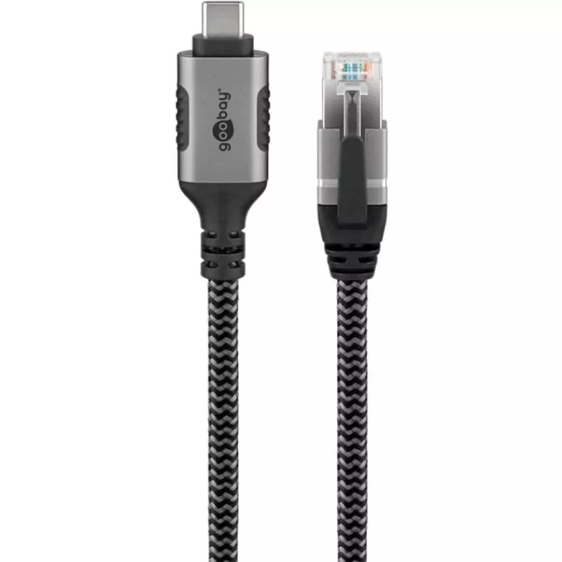 Etherneto kabelis USB-C 3.2 Gen2 Kištukas > RJ-45 Kištukas, LAN adapteris juodas/sidabrinis, 1,5 metro, pintas tekstilinis apvalkalas