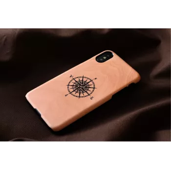 Apsauginis dėklas iPhone X/XS, juodas, natūrali mediena ir polikarbonatas su kompaso detale