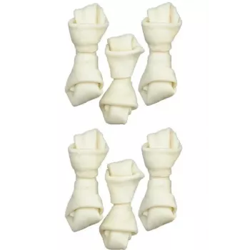 Dantų kramtukas ZOLUX mazgotas baltas kaulas 54 g – natūralus jautienos skonio dantų priežiūros kramtukas suaugusiems mažiems šunims 60 mm, pakuotė po 6 vnt.