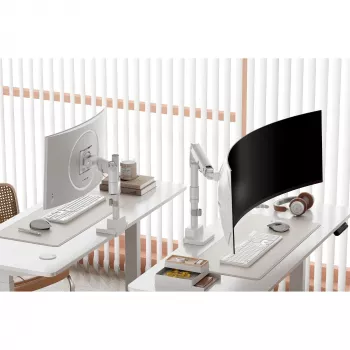 Monitor laikiklis DIGITUS Single, spaustuvinis, 57 col. max, 27 kg talpa, VESA 75x75–100x100, baltas