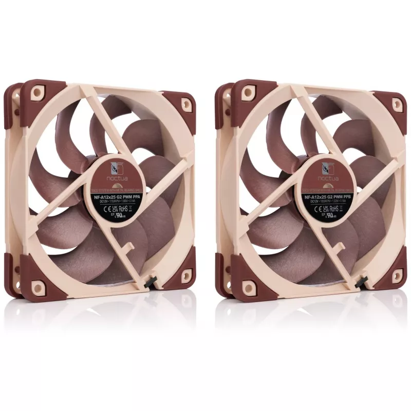 Kompiuterio korpuso ventiliatorius Noctua NF-A12X25 G2 PWM SX2-PP 120 mm, 12 V, 1800 RPM, 107,3 m³/h, SSO guolis, 2 vnt. komplektas, smėlio spalvos