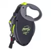 Ištraukiamas pavadėlis Flexi NEON GIANT M — 8 m juostinis pavadėlis, max apkrova 25 kg, ergonomiška rankena, juoda/geltona