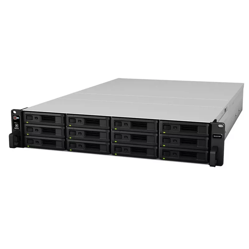 Synology RX1217 – 2U 12 vietų plėtinio blokas 12x 3,5/2,5 colio HDD/SSD 88 x 430,5 x 664 mm 12,7 kg 500 W