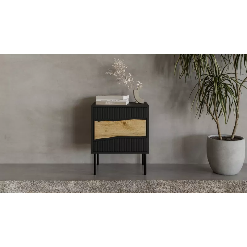 Cama INSERTO Naktinė spintelė, 2 vnt., 50x40x61.5 cm, juodas + LED