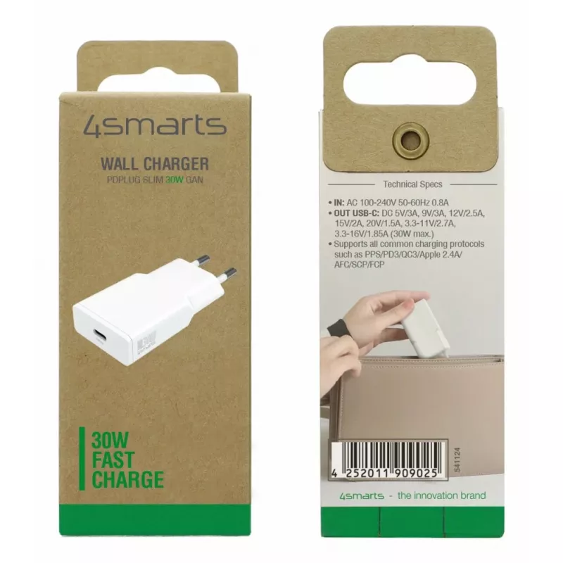 4smarts 541124 Vidinio įkrovimo adapteris, USB Type-C, 30 W, baltas