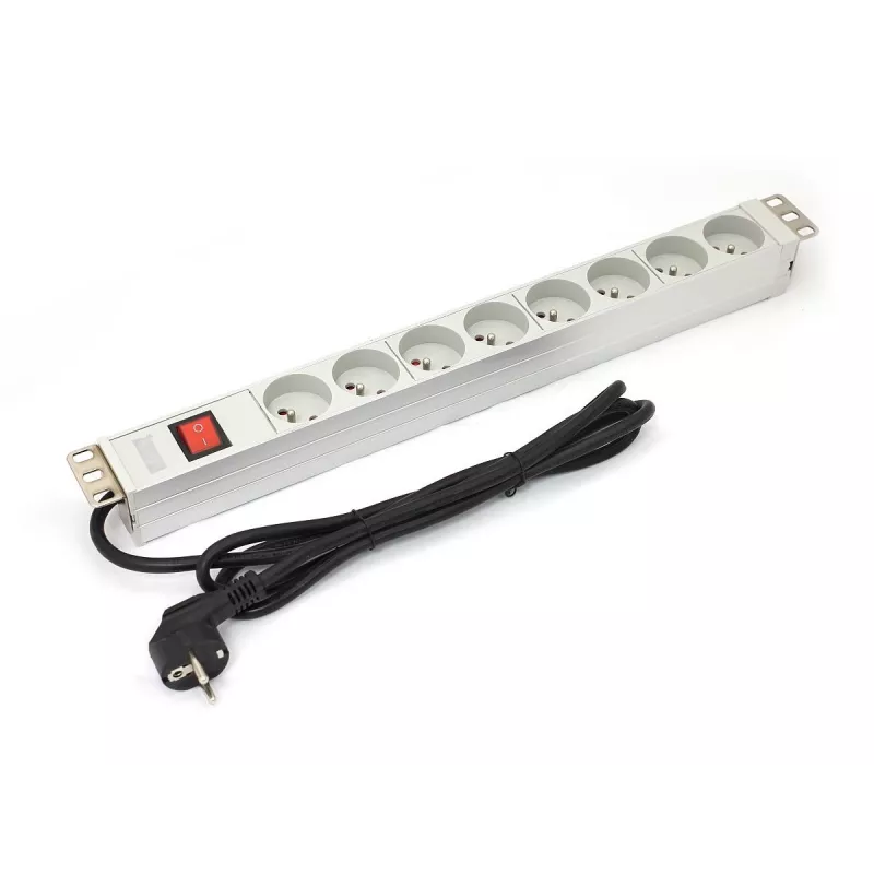 DIGITUS Professional A-19-STRIP-2-IMP – maitinimo paskirstymo blokas (PDU) 1U, 8x kištukinių lizdų, 1,8 m laidas, baltas