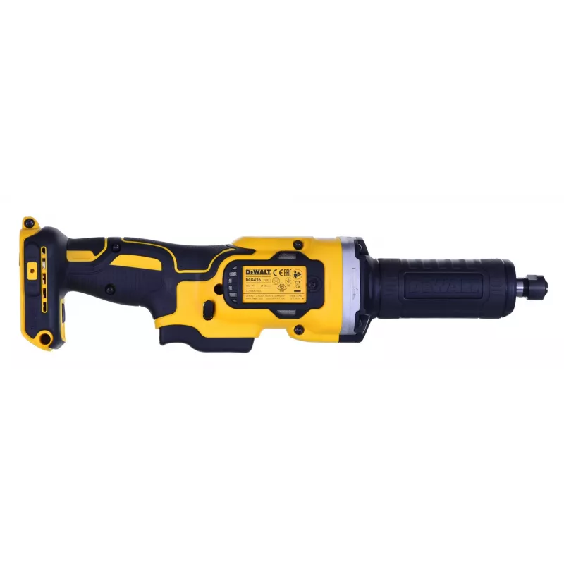 Tiesinis kampinis šlifuoklis DeWALT DCG426N-XJ, 18V akumuliatorius, 5000–25000 aps./min., užveržimo įvorė iki 6 mm, 760 W galia, 1,19 kg