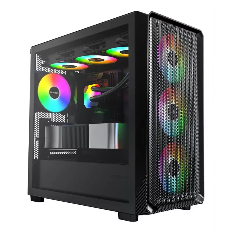 Montech X5M (B) „Micro Tower“ kompiuterio korpusas – Micro-ATX/Mini-ITX, 3×120 mm priekyje, 1×120 mm gale, palaiko ATX maitinimo šaltinį, 2×3,5 colio + 4×2,5 colio, juodas