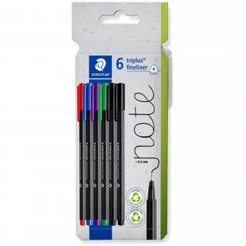 Staedtler triplus fineliner 334 C6 juoda, mėlyna, žalia, raudona, violetinė 5 vnt.