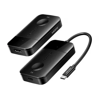 Belaidis USB-C į HDMI siųstuvas-imtuvas Vention ADOBB — 4K@30Hz, 1×HDMI, USB-C kabelis 1 m, juodas