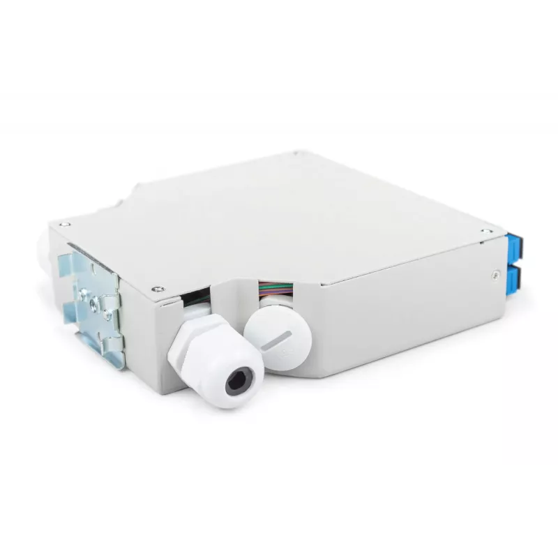 Skaidulinės optikos DIN bėgio dėžutė DIGITUS DN-963890, OS2, SC adapteris su 2 m pigtail, plienas, mėlyna/pilka