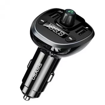 USAMS US-CC115 C21 automobilinis FM siųstuvas su dvigubu USB įkrovikliu, Bluetooth 5.0, 3,4 A, juodas